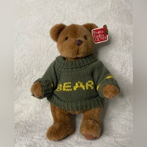 Vintage Gund 1982 Bear 8” Fully Jointed With Green Knit Sweater with tag